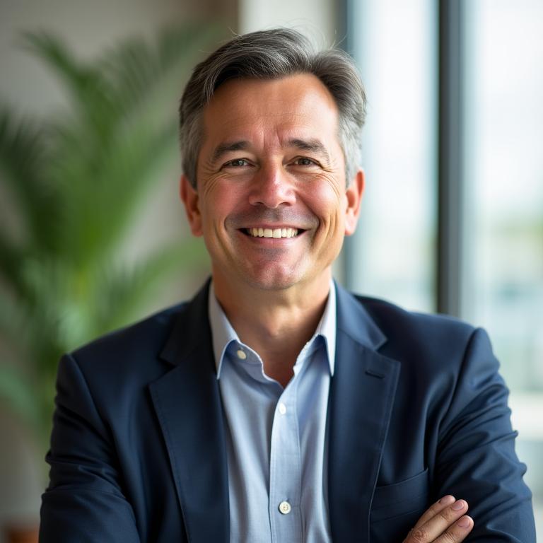 Emma Caldwell, career coach in a relaxed professional setting